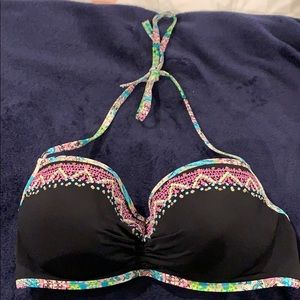 Black and Multi-colored Bikini Top